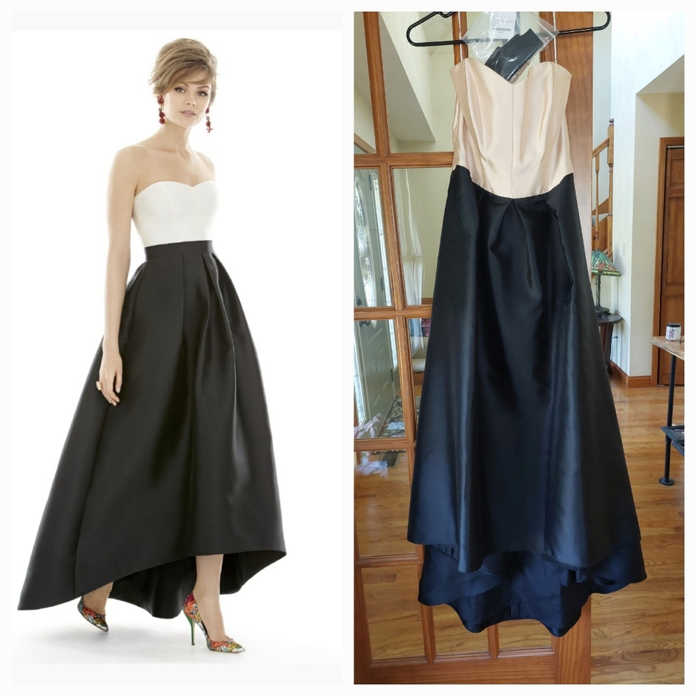 Alfred Sung Strapless High Low Ballgown Size 8 In the Colors Black and Cream
